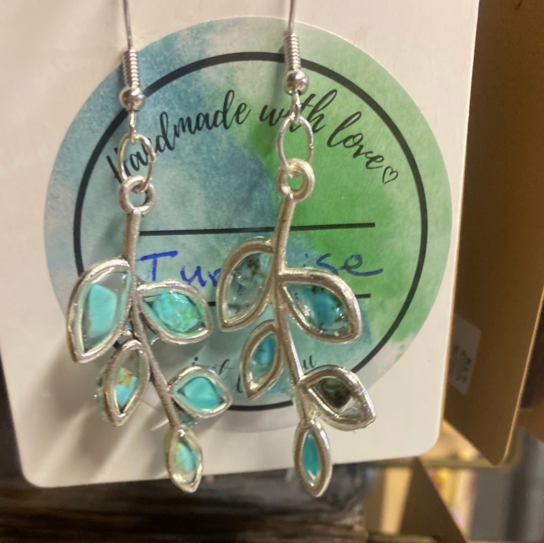 Gemstone earring leaf series